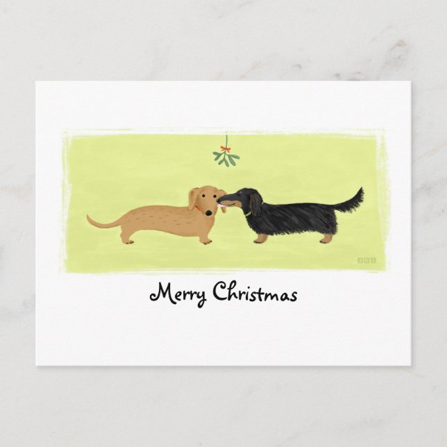 Postal Festiva El beso del muérdago del Dachshund persigue día de (Anverso)