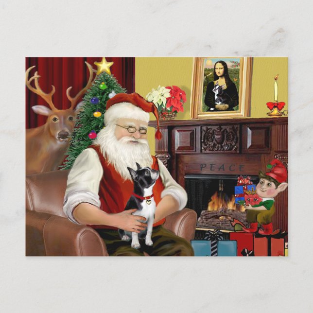 Postal Festiva El Boston Terrier de Santa (Anverso)