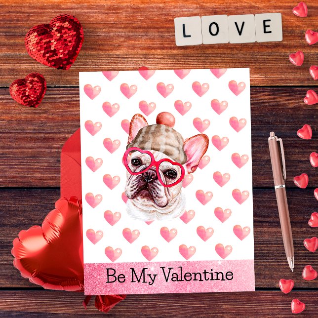 Postal Festiva El Bulldog francés lindo es mi San Valentín de per (Subido por el creador)