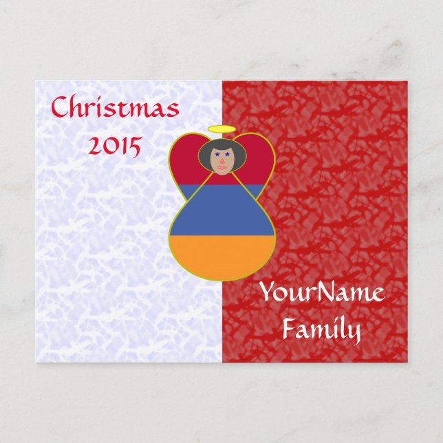 Postal Festiva El cabello negro armenio vestido con bandera (Anverso)