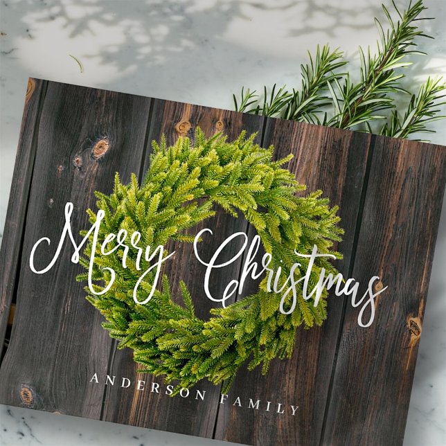 Postal Festiva El campo de la madera rústica Wreath Merry Christm (Subido por el creador)