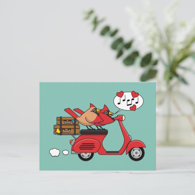 Postal Festiva El cardenal rojo le gusta a Scooter (Anverso de pie)