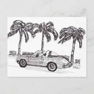 Postal Festiva El coche de carreras de Santa