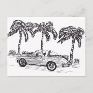 Postal Festiva El coche de carreras de Santa