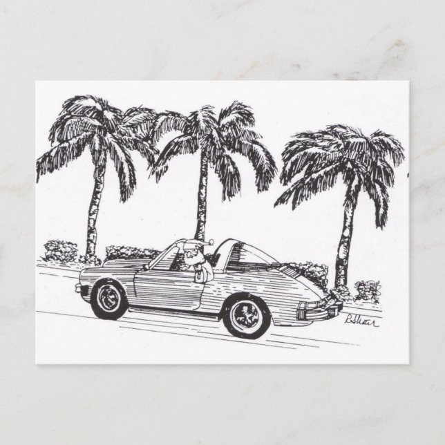 Postal Festiva El coche de carreras de Santa (Anverso)