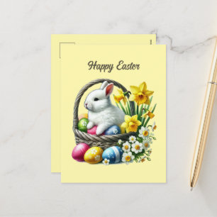 Postal Festiva El conejito de Cute Happy Easter agrega mensaje