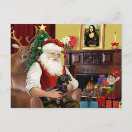 Postal Festiva El Dachshund negro / marrón de Santa (#16)