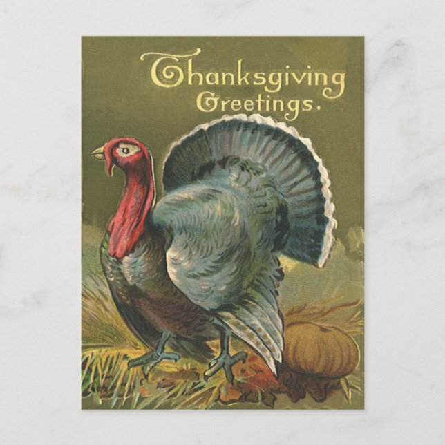 Postal Festiva El Día de Acción de Gracias, Turquía en la granja (Anverso)