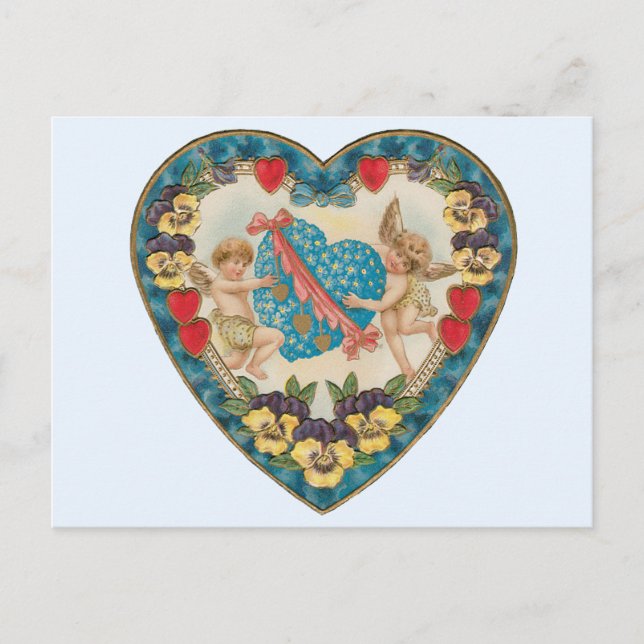 Postal Festiva El día de San Valentín antiguo, ángeles de época e (Anverso)
