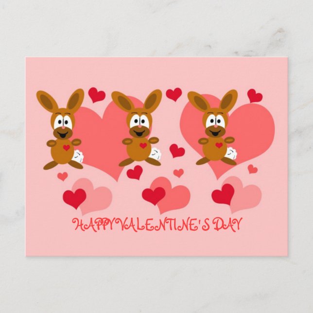 Postal Festiva El día de San Valentín Bunnies Postcard (Anverso)
