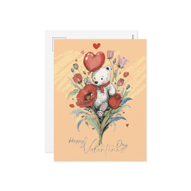 Postal Festiva El día de San Valentín con Oso Teddy rico (Anverso/Reverso In Situ)