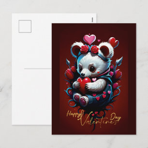 Postal Festiva El día de San Valentín con Oso Teddy rico