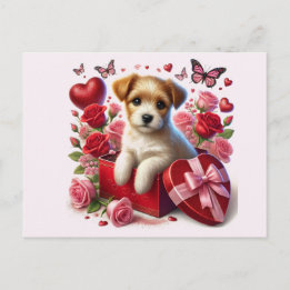 Postal Festiva El día de San Valentín Cute Niños Cachorros