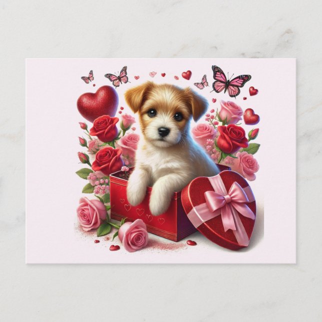 Postal Festiva El día de San Valentín Cute Niños Cachorros (Anverso)