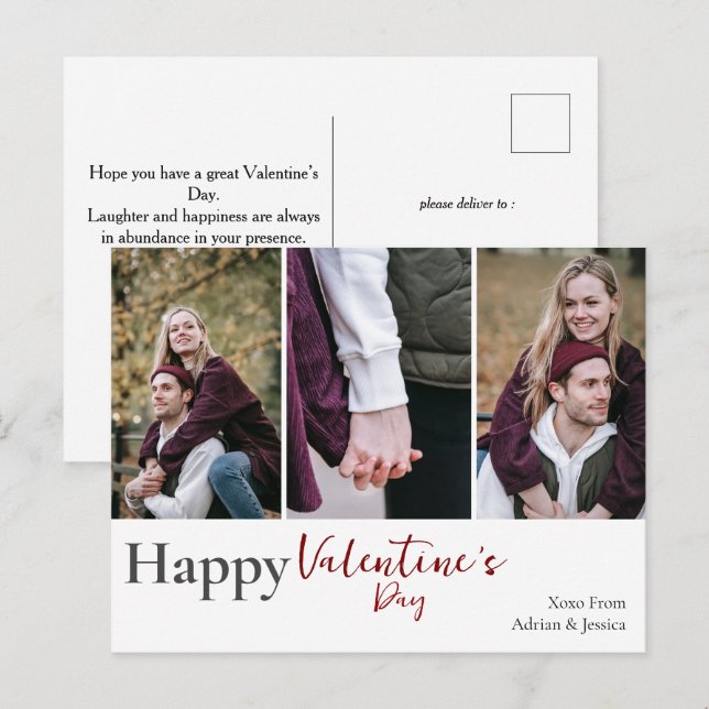 Postal Festiva El día de San Valentín de amor simple elegante par (Anverso / Reverso)