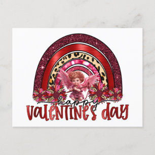 Postal Festiva El día de San Valentín de arco iris cupido amor fl