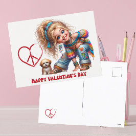 Postal Festiva El día de San Valentín de Chica hippie de acuarela