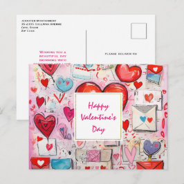 Postal Festiva El día de San Valentín de corazones caprichosos y
