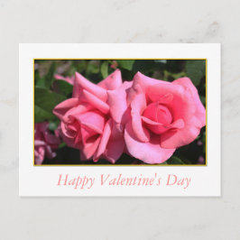 Postal Festiva el día de San Valentín de dos flores rosa rosadas 
