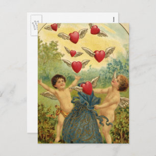 Postal Festiva El día de San Valentín de época, corazón de Cherub