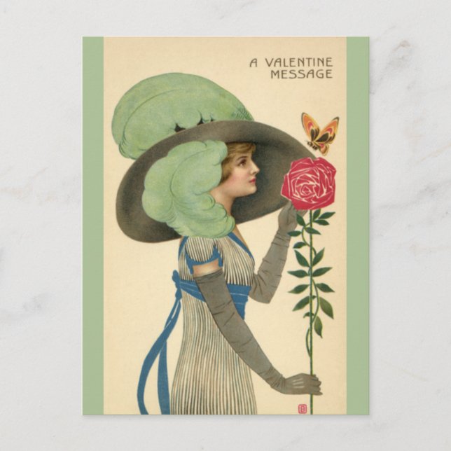Postal Festiva El día de San Valentín de época, mariposa Lady Red (Anverso)