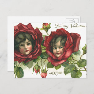 Postal Festiva El día de San Valentín de época, rostros victorian