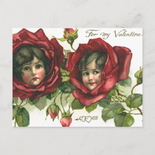 Postal Festiva El día de San Valentín de época, rostros victorian