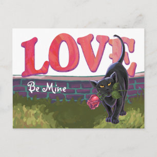 Postal Festiva El día de San Valentín de gato negro