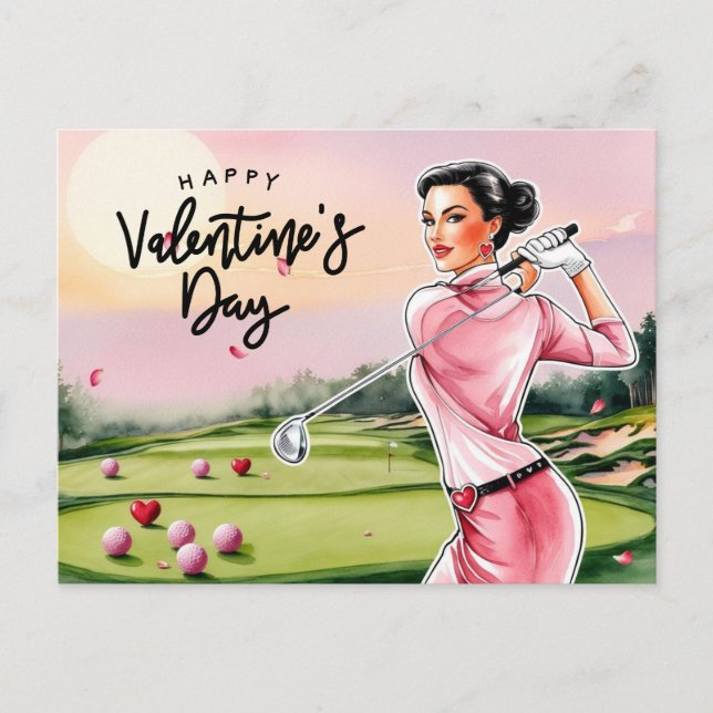 Postal Festiva El día de San Valentín de golf Golf Woman Golfer (Anverso)