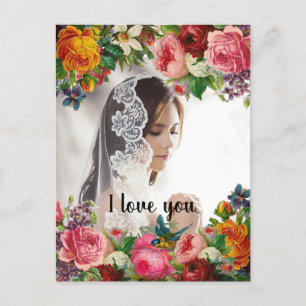 Postal Festiva El día de San Valentín Floral I Love You Photo Bod