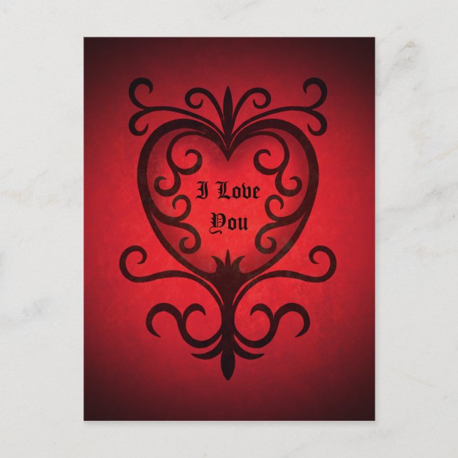 Postal Festiva El día de San Valentín gótico rojo elegante damasc (Anverso)