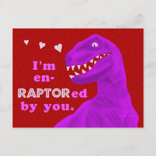 Postal Festiva El día de San Valentín gracioso Raptor Dinosaur Pu