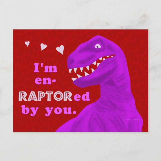 Postal Festiva El día de San Valentín gracioso Raptor Dinosaur Pu (Anverso)