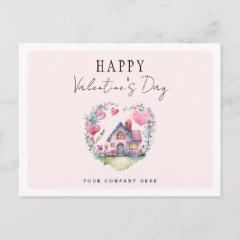 Postal Festiva El día de San Valentín Heart House Watercolor Real