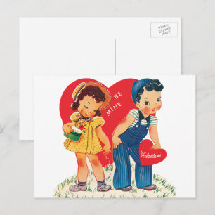 Postal Festiva El día de San Valentín retro, Chica ventilado y co