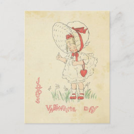 Postal Festiva El día de San Valentín Saludos Vintage Cute Chica 