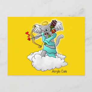 Postal Festiva El día de San Valentín Smokey Gray Cupido Cat
