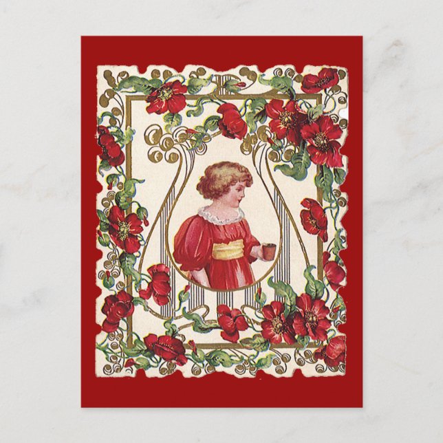 Postal Festiva El día de San Valentín victoriano con Rosas (Anverso)