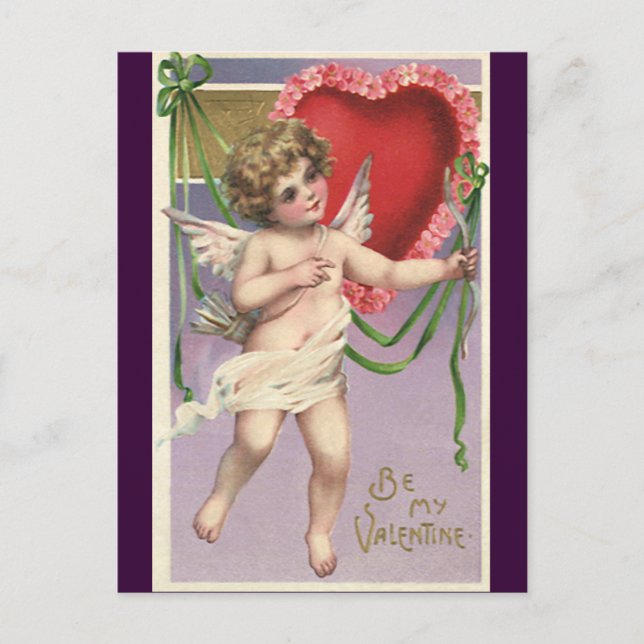 Postal Festiva El día de San Valentín victoriano de época cupido  (Anverso)