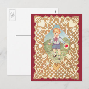 Postal Festiva El día de San Valentín vintage, chico lindo en la 