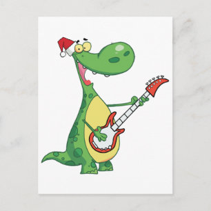 Postal Festiva El dinosaurio toca la guitarra con el gorra de