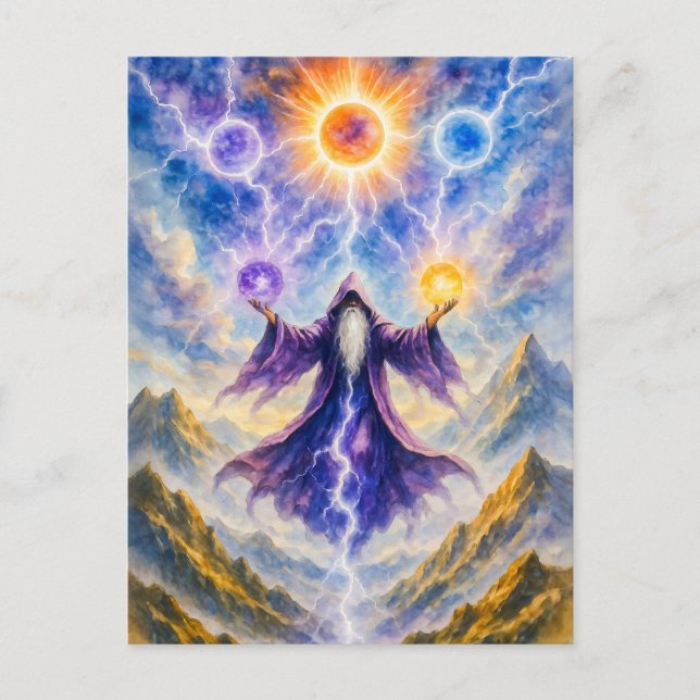 Postal Festiva El druida celta llama a poderes elementales (Anverso)