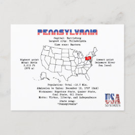 Postal Festiva El estado norteamericano de Pensilvania en un mapa