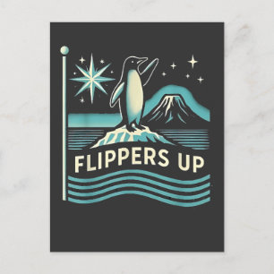 Postal Festiva El extraño pingüino resiste la protesta contra los