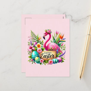 Postal Festiva El flamingo rosa lindo feliz de Pascua agrega mens