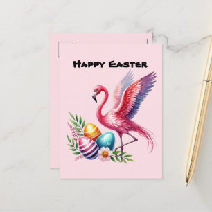 Postal Festiva El flamingo rosa lindo feliz de Pascua agrega mens