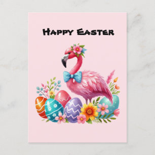 Postal Festiva El flamingo rosa lindo feliz de Pascua agrega mens