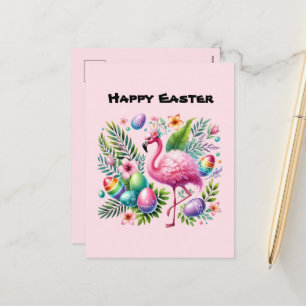 Postal Festiva El flamingo rosa lindo feliz de Pascua agrega mens