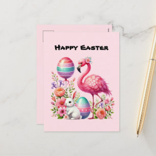 Postal Festiva El flamingo rosa lindo feliz de Pascua agrega mens