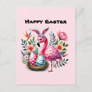 Postal Festiva El flamingo rosa lindo feliz de Pascua agrega mens